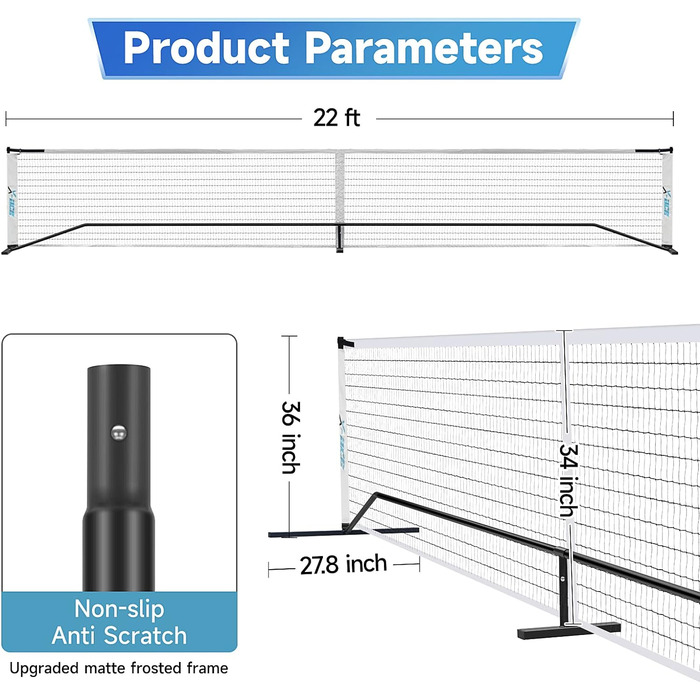 Офіційний регламентований розмір 22 фути для зовнішнього та внутрішнього використання, включаючи міцну сумку для перенесення. Набір сіток, 2023 Pickleball Net