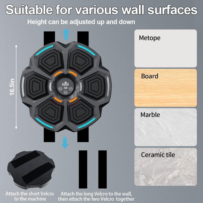 Сонячна посмішка Музична боксерська машина, Боксерська машина, Liteboxer, Розумна музична боксерська машина, Настінне тренування з боксу, Підтримка Bluetooth, Регулювання швидкості, Боксерська машина з музикою (G-Black)