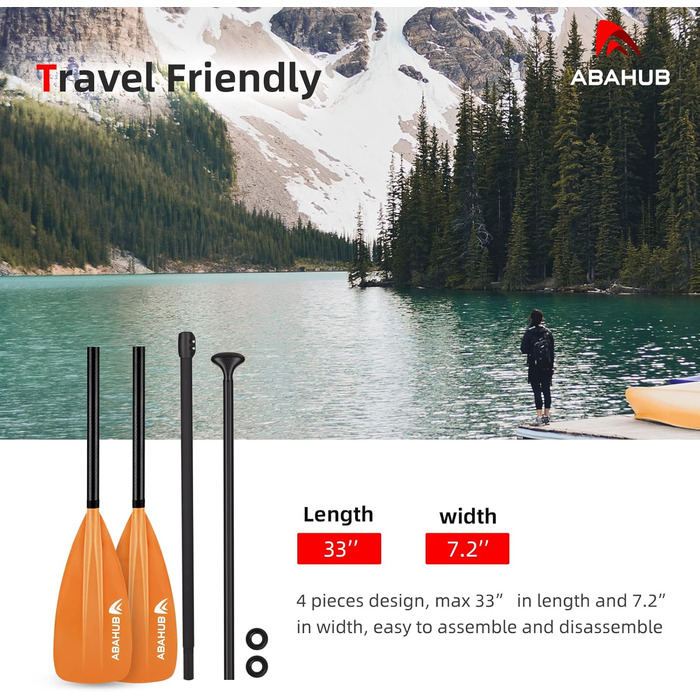 Весло Carbon SUP/Kayak, регульоване, легке, помаранчеве, 4 шт.