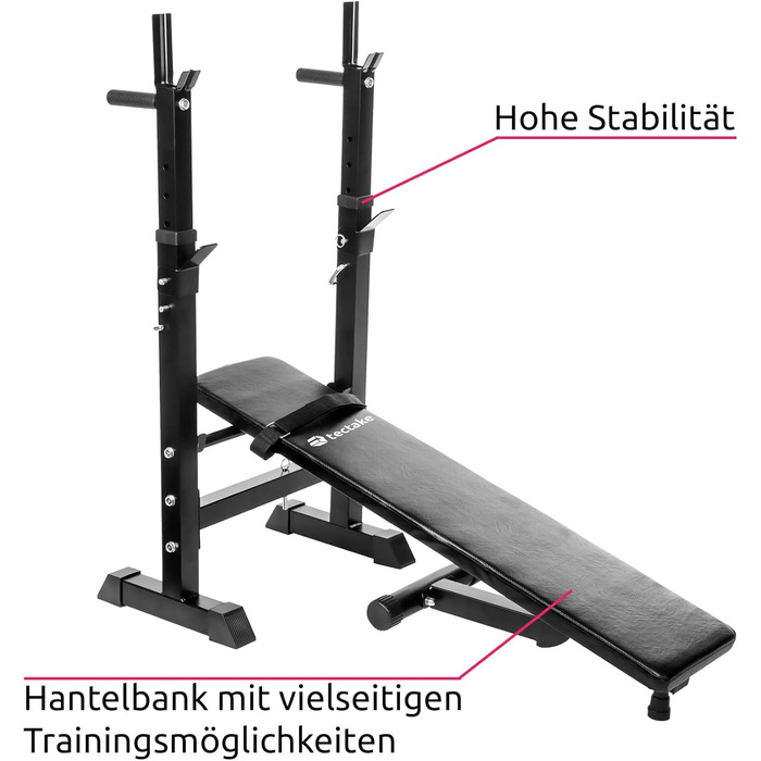 Багатофункціональна тренувальна лава з обтяженнями Tectake регульована складна з стійкою для штанги