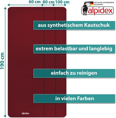 Килимок для йоги ALPIDEX товстий 1,5 см, не ковзає, без фталатів, Бордо