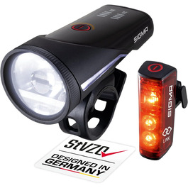 Комплект велофар SIGMA Aura 100/Blaze Link з силіконовим кріпленням, LED передня фара 100 Люкс, заднє світло з функцією стоп-сигналу, автоматичне регулювання яскравості
