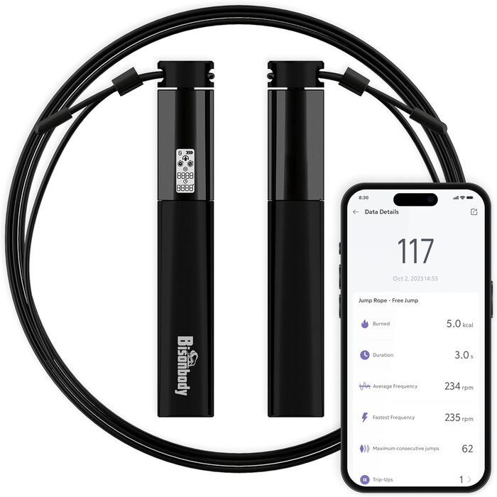 Фітнес-скакалка Bisonbody Smart Jump Rope зі скакалкою з додатком 2 режими функцій Класичні 3-метрові скакалки та шортболи без скакалки Скакалка Bluetooth із додатком Fitdays для безперебійного відстеження прогресу