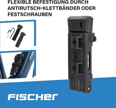 Велозамок складаний FISCHER PROTEC PLUS 85 см, 3 ключі, чорний, м'який матеріал, з пилозахистом