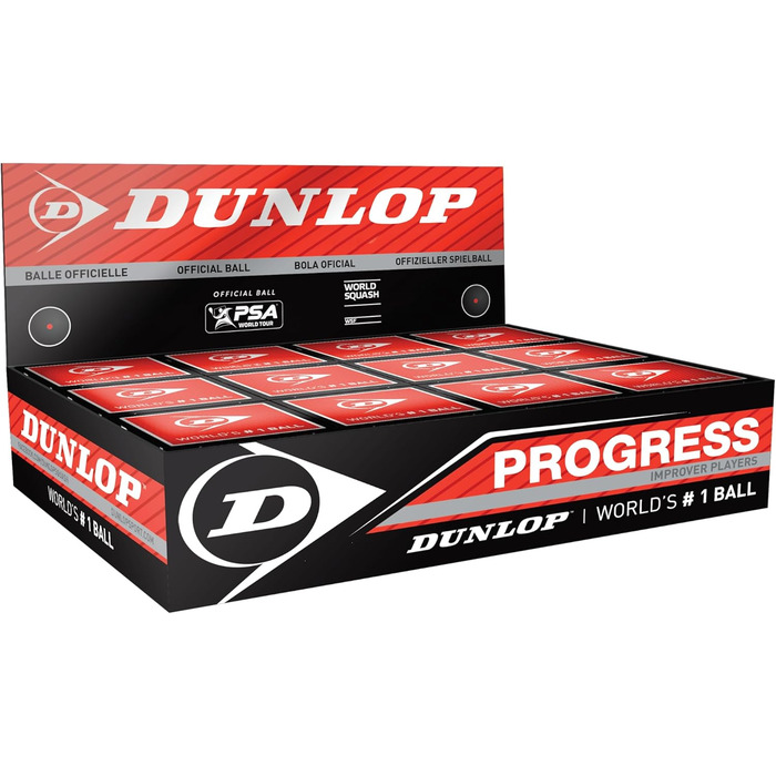 М'ячі для сквошу Dunlop Progress червоні, Любитель, 12 шт.