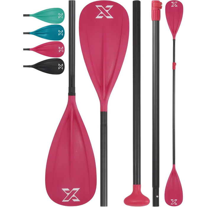 ZLX SUP весло для сапборду, регульоване, 3/4 частини, склопластикова лопать, червоне, подвійне