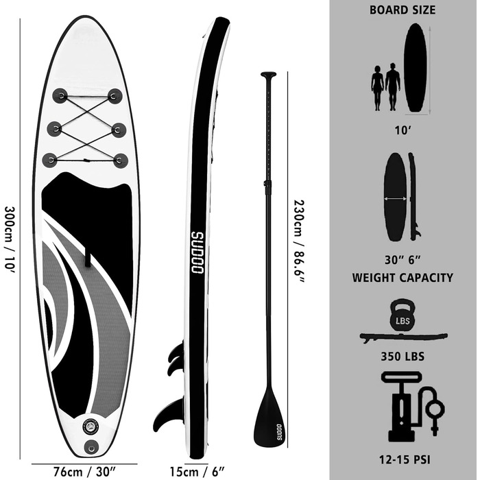Надувна SUP-дошка SUDOO 10'/10.5'/11' x30/33'' x6'' ультралегка для дорослих і підлітків, з рюкзаком, насосом, веслом, страховкою, трійним кілем