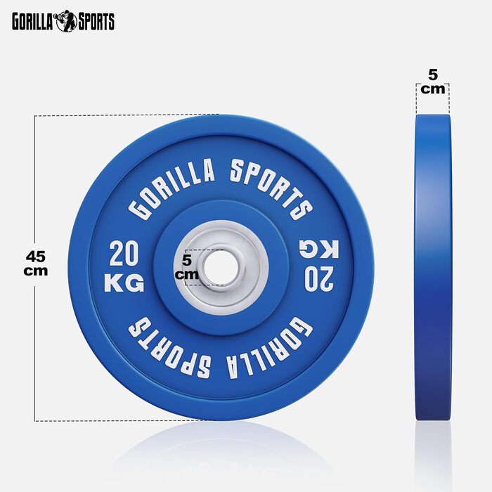 Бамперні пластини GORILLA SPORTS - 50мм, прогумовані, 20 кг