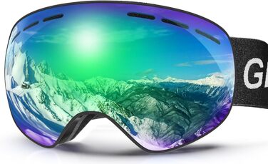 Гірськолижні окуляри GlaRid для чоловіків та жінок, OTG Ski Goggles Безкаркасні окуляри для сноуборду для тих, хто носить окуляри, Снігові насадки для дорослих Захист від запотівання 100 UV400 зелений