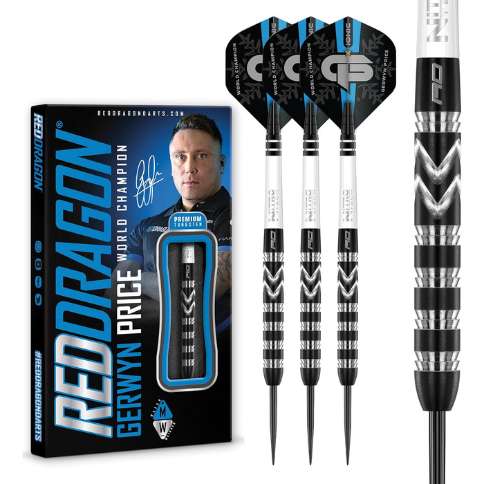 Дротики Red Dragon Gerwyn Price Iceman Special Edition з вольфраму, набір з оперенням та стрижнями, чемпіонський комплект