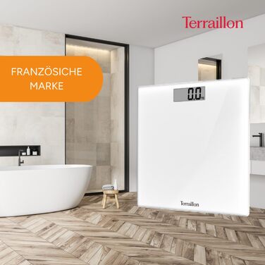 Ваги підлогові Terraillon TSQUARE, скляна платформа 26x26 см, ультратонкі, великий LCD-дисплей, вантажопідйомність 180 кг, точність 100 г, білі
