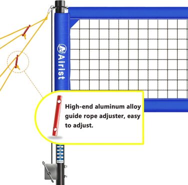 Міцна вулична волейбольна сітка Airist із системою запобігання старінню, регульовані алюмінієві стовпи, професійний волейбольний набір сіток для саду та пляжу, волейбольна та сумка-тоут