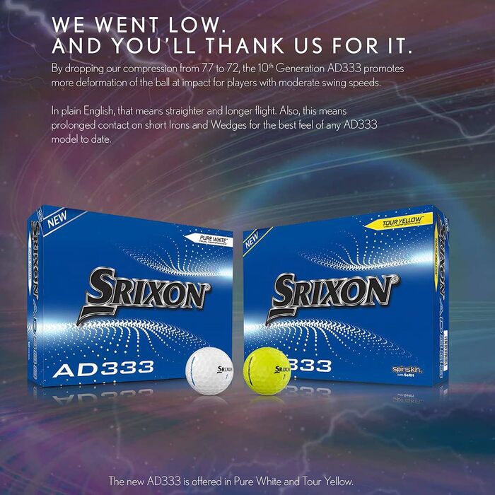 М'яч для гольфу Srixon AD333, білий, 12 шт, чоловічий