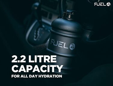 Глечик Fuel24 - Пляшка 2,2 л - Міцний гнучкий матеріал - Стійка до падінь, поп або соломинка - Спортивна пляшка 2,2 л, Поп-кришка без бісфенолу, чорна (до 75 символів)