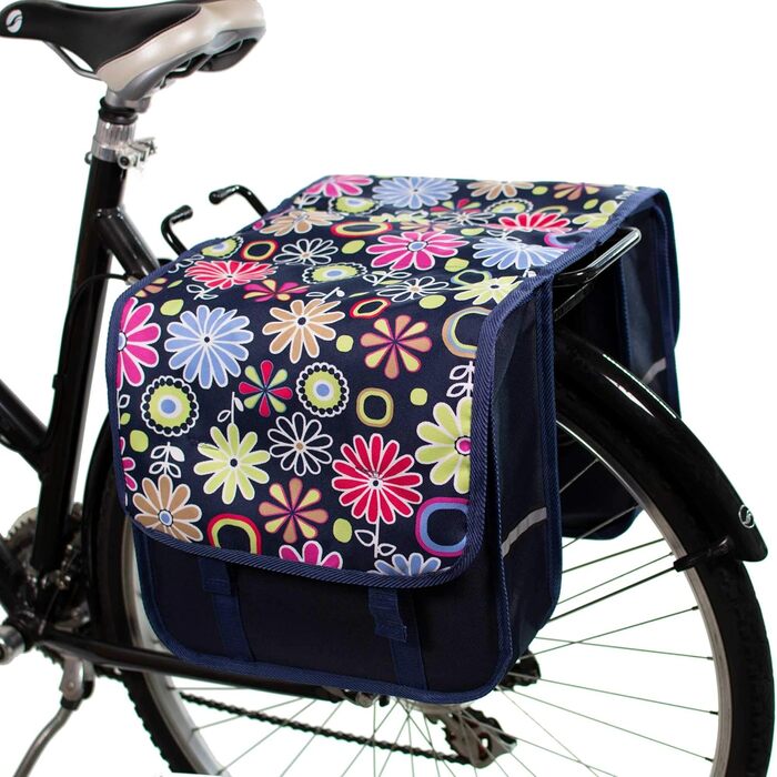 Велосипедна сумка BikyBag Classic для багажника, подвійна, рожеві маргаритки
