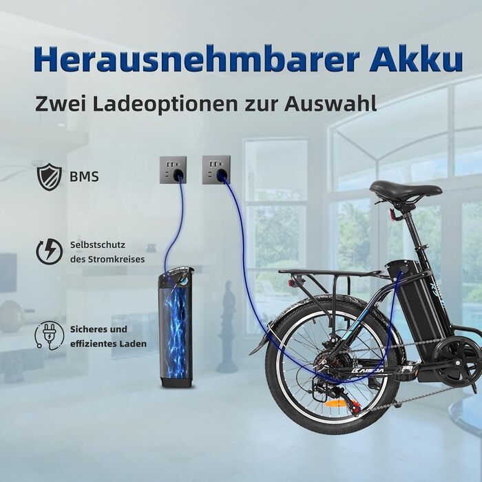 Велосипед KAISDA E-Bike 20 250W 36V 13Ah, 100 км, 7-шв., з кошиком (чорний)