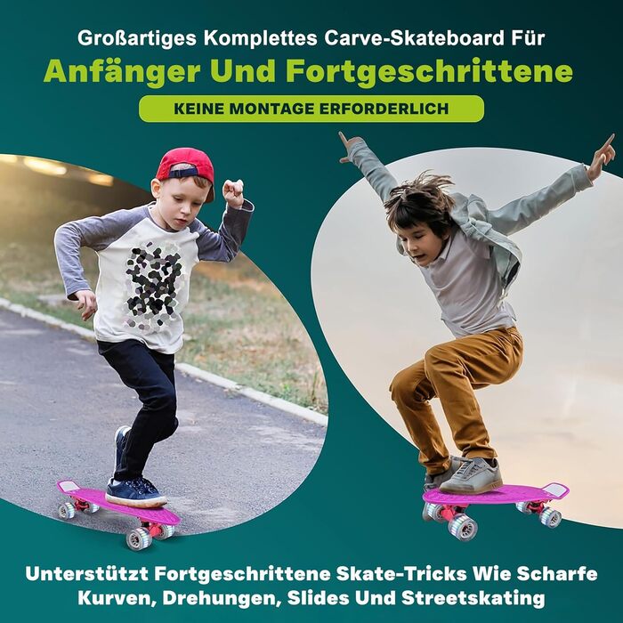 Скейтборд Hurtle Mini Cruiser для дітей та дорослих, пенні-борд з LED колесами, антиковзке покриття, для початківців і досвідчених, до 100 кг