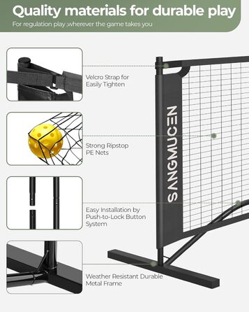 Сітка для піклболу SANGMUCEN, набір сіток для піклболу звичайного розміру 6,9 м і 3,5 м, портативна сітка для піклболу на під'їзній доріжці, стійка до погодних умов металева рама, міцна поліетиленова сітка чорна