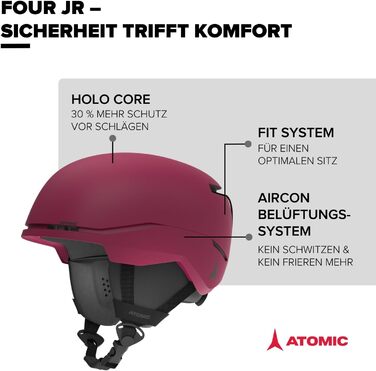 Гірськолижний шолом ATOMIC FOUR JR для дітей та підлітків - Червоний - Розмір XS - Максимальна безпека при ударі - Інноваційна система вентиляції - Окружність голови 48-52 см