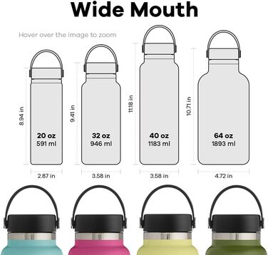 Термобутилка Hydro Flask 1134 мл, нержавіюча сталь, вакуумна ізоляція, широка горловина, герметична кришка, колір Nebel
