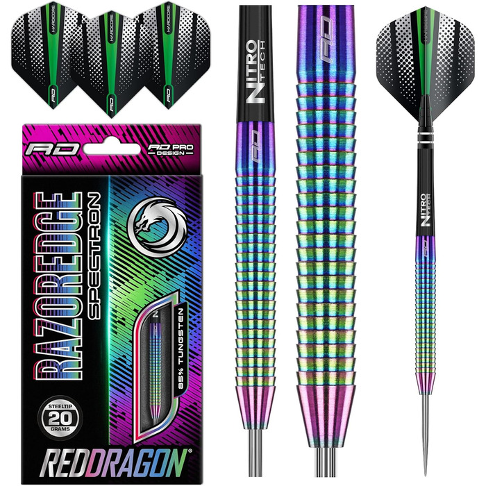 Професійні дартс Red Dragon Razor Edge з вольфраму, сталевий наконечник, з оперенням та стрижнями