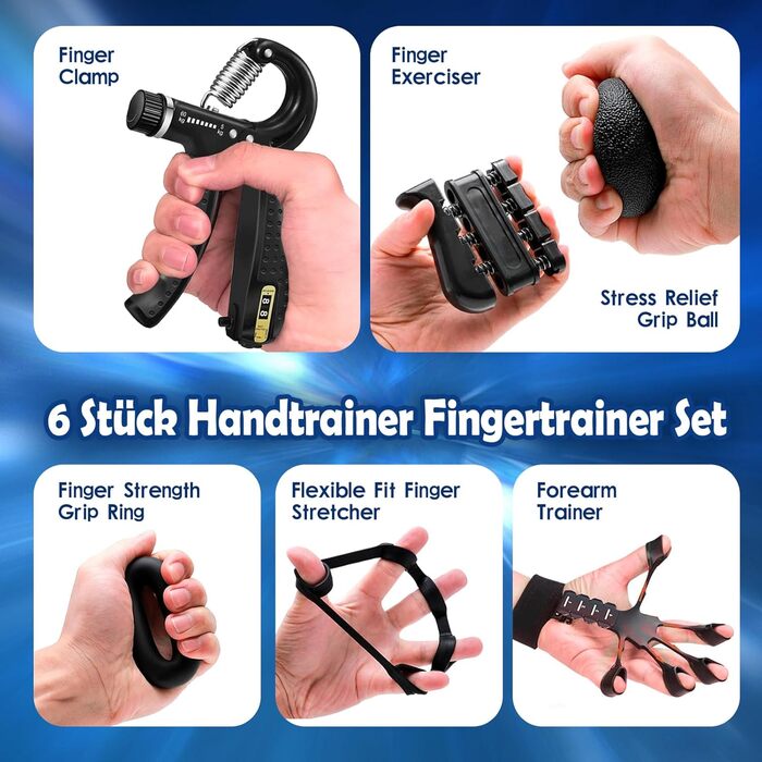 Предметів Hand Trainer Finger Trainer, Тренувальний набір для силового тренажера Grip, Набір тренажера для хвата від 5 кг до 60 кг, регульований розтягувач для пальців для покращення сили пальців і зап'ястя, 6