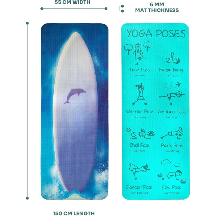 Дитячий килимок для йоги Myga Нековзний дитячий килимок, для фітнесу та вправ Багатофункціональний килимок з 8 позами йоги на спині Зручний, легкий і зручний для подорожей (серфінгісти)