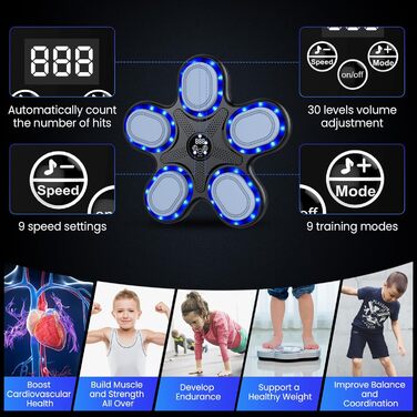 IERAKOR Музична бокс-машина з рукавичками, LED, Bluetooth, 9 швидкостей, 9 режимів, лічильник, електронна розумна бокс-машина для дітей