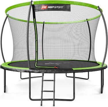 Батут Hop-Sport Outdoor Ø 305/366/427/488 см - Батут з інноваційними вигнутими сітчастими штангами, сертифікатами безпеки та сіткою безпеки (366 см, Зелений/Чорний)