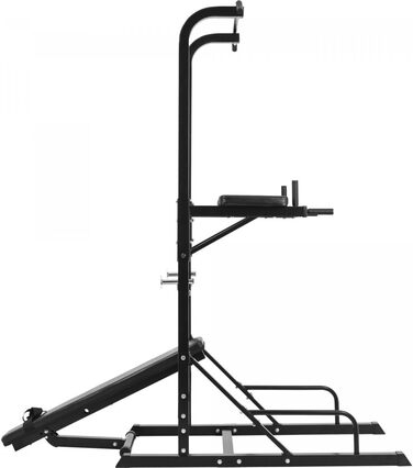 Силова станція GORILLA SPORTS Power Tower, складана лава, турнік, бруси, до 150 кг, чорна, багатофункціональний тренажер для дому