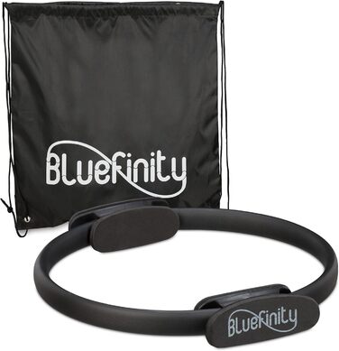 Кільце для пілатесу Bluefinity з вправами, подвійна ручка, м'яка підкладка, кільце опору йоги, скловолокно, кільце Ø 37 см, чорне