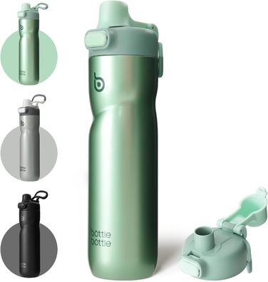 Термобутилка для води BOTTLE BOTTLE 680 мл із ручкою, зелена, ізоляційна, з клапаном, для спорту, велоспорту, подорожей, не протікає