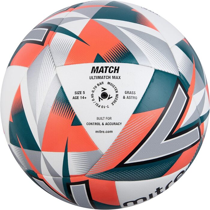 Футбольний м'яч Mitre Ultimatch, біло-оранжевий, розмір 4, покращений контроль і точність, підвищена зносостійкість