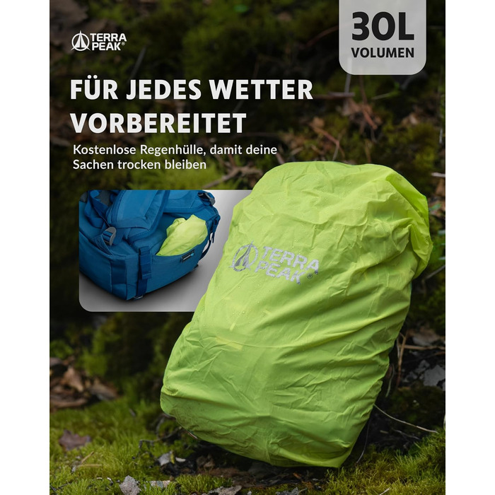 Рюкзак Terra Peak 30L Flex, вентиляція спини, накидка, синій