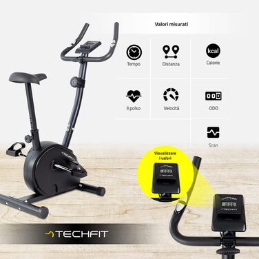 Магнітний ергометр для фітнес-велосипеда TechFit B250 - кардіо велосипед з регульованим сідлом, датчиками серцевого ритму і РК-монітором. Стійкий велотренажер для ідеальної фігури.