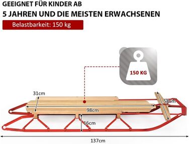 Санки дерев'яні COSTWAY 137 см, 150 кг, для дітей і дорослих