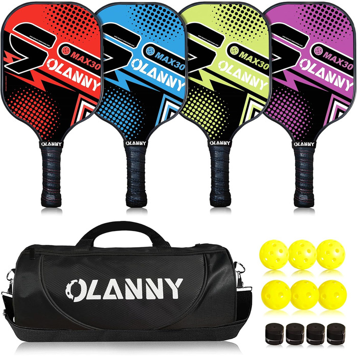 Набір OLANNY Pickleball 4 графітових весла, полімерна серцевина, 4 м'ячі