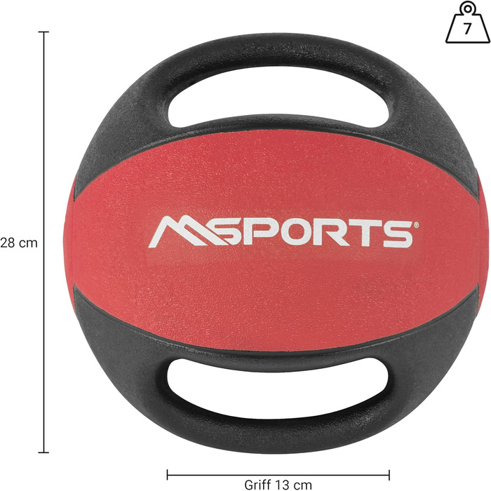 М'яч MSPORTS Med Ball Premium з ручками 1-10 кг (7 кг - червоний)