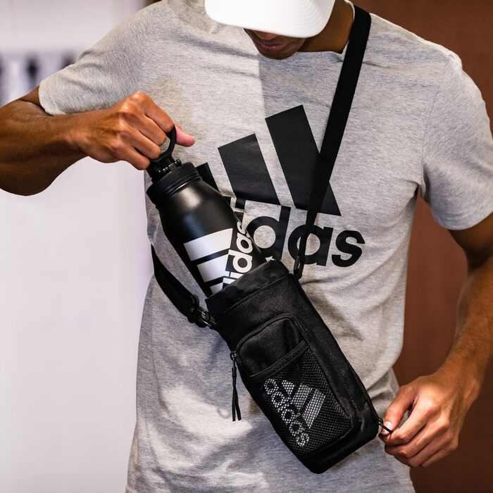 Термобутилка adidas 1 л, нержавіюча сталь 18/8, подвійні стінки, для гарячих і холодних напоїв, чорна/м'ятна/синя