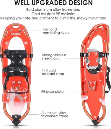 Снігоступи AMBIO 25 червоні, з черевиками та сумкою, 120-200 фунтів
