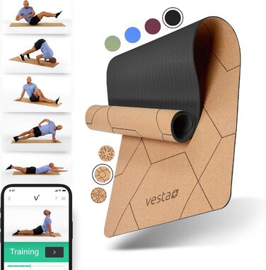 Килимок для йоги Vesta Cork TPE Fitness App - Екологічний корковий килимок для йоги для плюса вашого тренування - Переможець тесту серед коркових килимків Yoga як килимок для йоги Cork, спортивний килимок Cork та Килимок для фітнесу Cork (Бджолині стільни