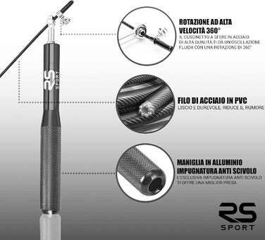 Професійна скакалка RS SPORT, регульована скакалка з 2 тросами, скакалка, кроссфіт скакалка, бокс, бокс, тренажерний зал, фітнес, швидкісна скакалка, тренування для жінок і чоловіків