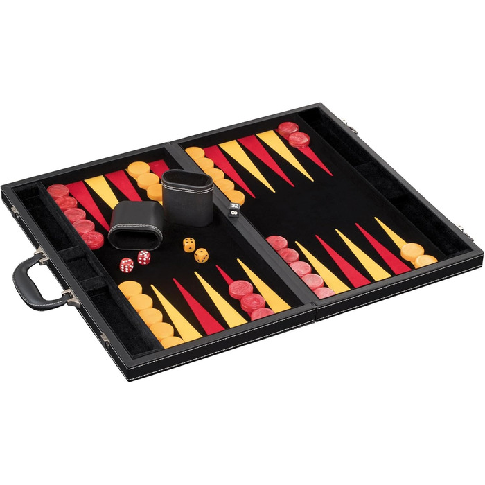 Backgammon Philos Donousa великий, штучна шкіра, чорний/червоний/жовтий