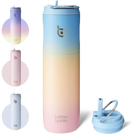 Термобутилка BOTTLE BOTTLE 680 мл з трубочкою, кришкою та ручкою, спортивна нержавіюча пляшка для води, подвійні стінки, герметична, для спорту, подорожей, тренажерного залу