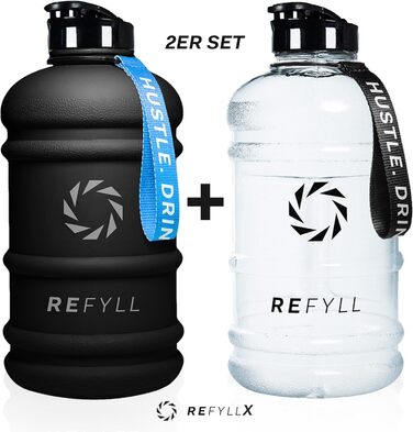 Пляшка для води REFYLL X Sport 2 л - Легка пляшка для води Beast I 2 літри для тренажерного залу, фітнесу та тренувань I Глечик для води 2200 мл I пляшка для води 2 л - 100 герметичність і без бісфенолу А (кришталево чистий темно-синій) (комплект (Midnigh