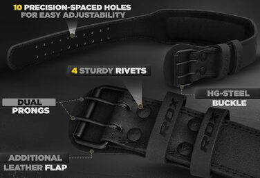 Шкіряний пояс RDX для важкої атлетики, 4-6 отворів, чорний, 29-33 дюйми