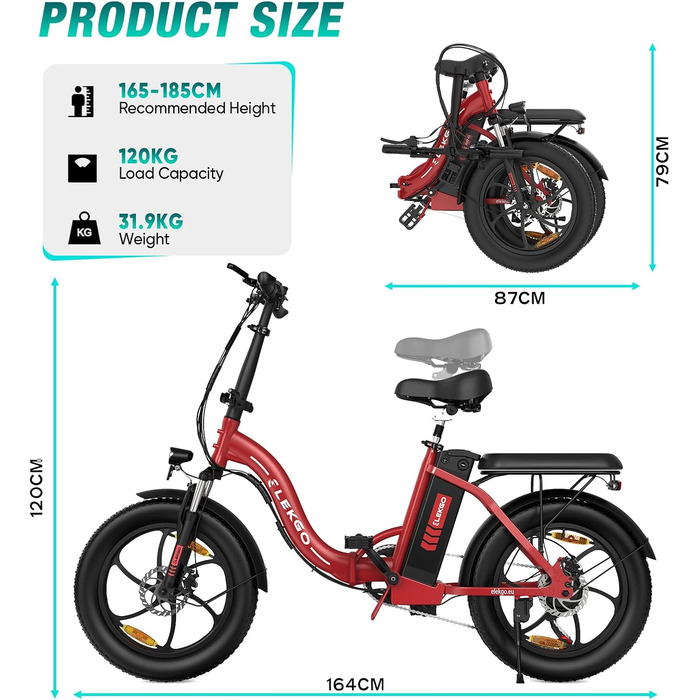 Електровелосипед ELEKGO E-Bike, 20' товста шина, 250 Вт, 36 В, 7 швидкостей