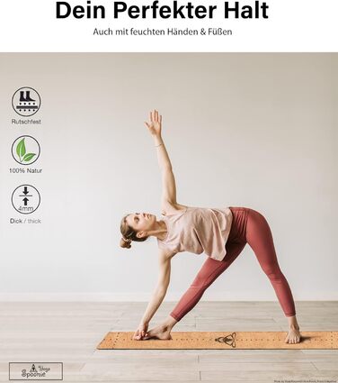 Килимок Spoonie Yoga Premium Cork - Стійкий, не ковзає, 4 мм, з ремінцем