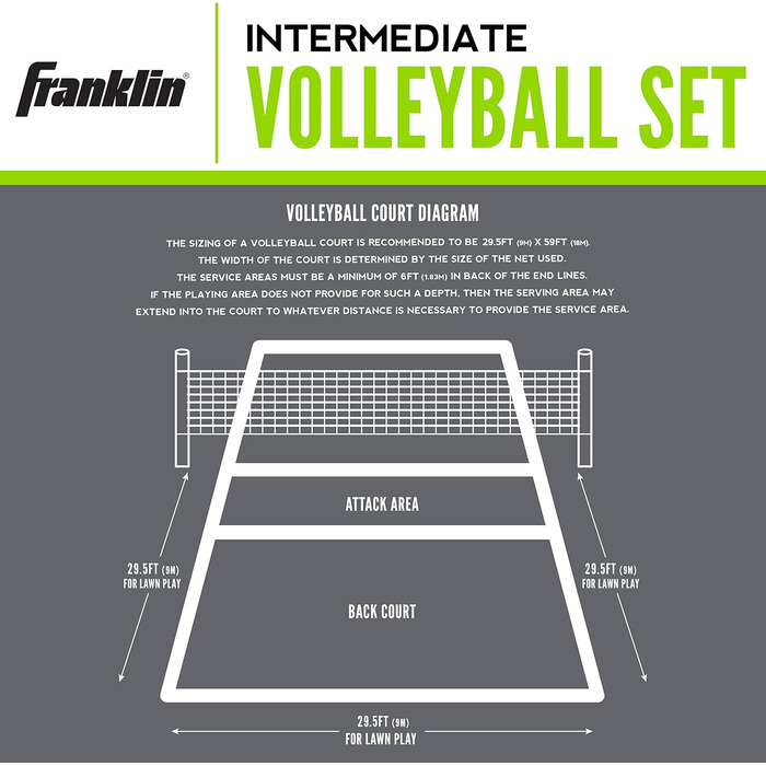 Спортивний волейбольний набір Franklin - Набір волейбольних сіток для пляжу та заднього двору - Портативна волейбольна сітка та набір м'ячів з брусами та наземними шипами - Середня, середня складність