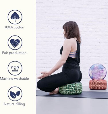 Подушка для медитації Yoga Store Подушка для йоги Chakra Style 15см Чохол для подушки для підлоги Yoga Cushion Можна прати Подушка для сидіння Yoga з органічним наповнювачем з гречаного лушпиння (зелений)